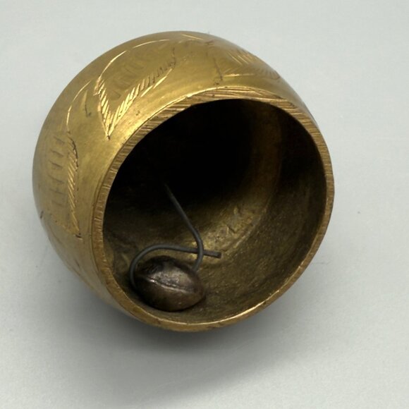 Vintage Solid Brass Small Bell Etched Leaf Engraving Service Meditation Ornate - Picture 5 of 7
